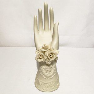 (RARE) Bisque Porcelian Hand Ring/Jewelry Display Victorian Floral Rose Figure